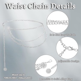 Metal Waist Chain Silver Chain Belt For Women, 2Pcs Boho Chain Accessories Skinny Waistband Chain Multilayer Dress Accessories For Women Dresses Jeans Skirts Pants