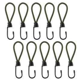 Dahszhi 10 Pcs Short Bungee Cords with Hooks Camping Accessories 5.91 Inch Heavy Duty Bungee Cords with Hooks for Camping,Securing Tarps,Canvases,Army Green