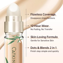 CATKIN Full Coverage Dual-Ended Liquid Concealer Eraser Dark Circles Treatment, Creamy Blendable smooth formula for Blemishes Redness, Long Lasting Waterproof, Sponge Tip Included 5g C02 COTTON