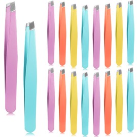 Maitys 16 Pieces Slanted Eyebrow Tweezers Stainless Steel Tip Precision Tweezers Bulk for Women and Men Personal Care Ingrown Hair, Facial Hair and Lash Extension