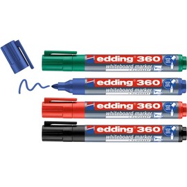 edding 360 whiteboard marker - multi-coloured - 4 whiteboard pens - round nib 1.5-3 mm - whiteboard pen dry wipe - for whiteboards, flipcharts, magnetic, memo boards - sketchnotes - refillable