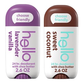 hello Deodorant Variety Pack, Aluminum Free Deodorantfor Women and Men with Shea Butter, Lavender Vanilla, Sweet Coconut, Baking Soda Free, 2 x 2.6 oz Sticks