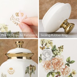 fanquare Floral Canisters with Gold Trim, Ceramic Decorative Countertop Jars, Farmhouse Porcelain Cookie Jar and Sugar Bowl Set with Airtight Lid
