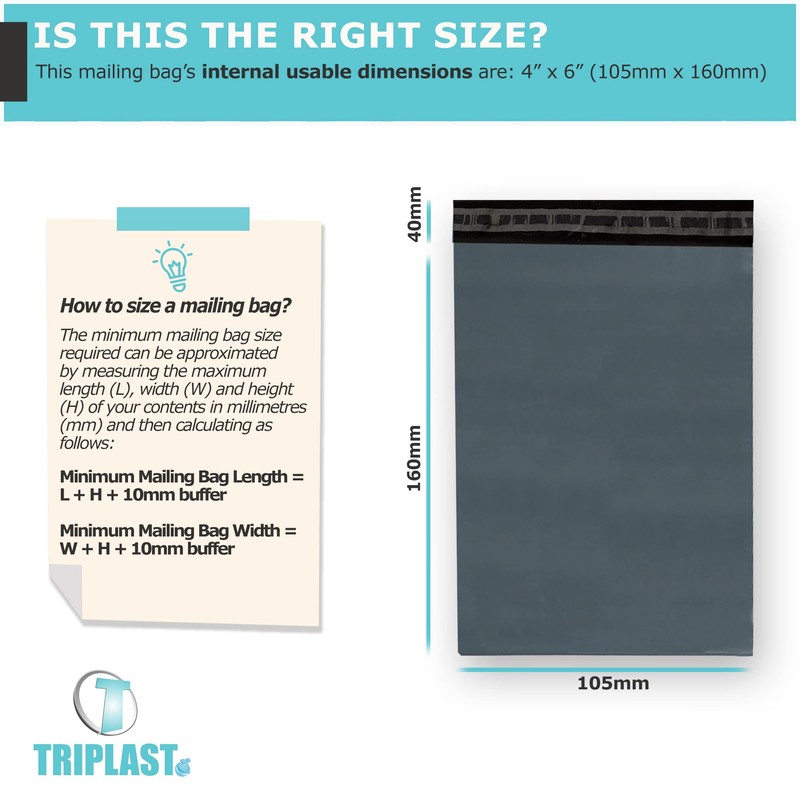 Triplast 4 x 6-Inch Plastic Mailing Postal Bag - Grey