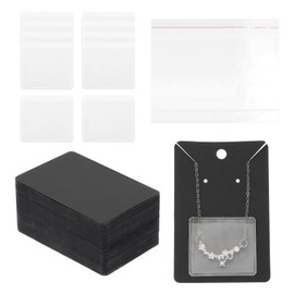 PATIKIL Earring Display Cards, 100 Pcs Necklace Display Holder Card with 1.5" x 1.7" Self-Adhesive Pouch and Bags for Hanging Earrings Necklace Earring, Black