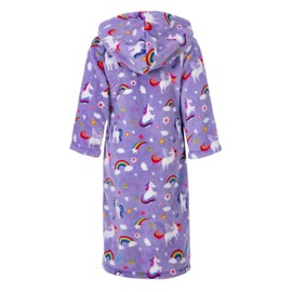 Lodunsyr Children's Bathrobe with Hood for Boys Girls Bathrobes Dressing Gown Cuddly Warm and Soft Pyjamas Toddler Coral Fleece Hoodie Robes 2-9 Years, Purple Unicorn Bathrobes