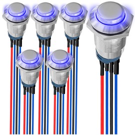 MKBKLLJY 6pcs 12mm Blue LED Push Button Switch DC 12V 3A 4Pin 1NO SPST IP65 Waterproof Round Metal Switch Stainless Steel Button with Pre-Wiring for Automobile Car Marine Boat