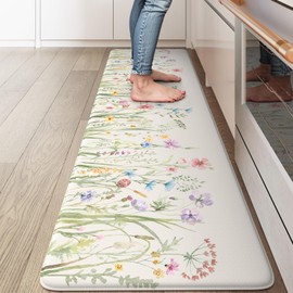 KIMODE Anti Fatigue Kitchen Mat, Cushioned Boho Kitchen Runner, Non Slip Farmhouse Kitchen Mat for Floor, Waterproof Standing Desk Mat for Laundry, Office, Sink White 17.3"x59"
