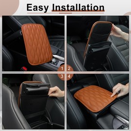 Amiss Auto Center Console Pad, Universal Waterproof Car Armrest Seat Box Cover, Car Interior Accessories, Leather Auto Armrest Cover Protector for Most Vehicle, SUV, Truck, Car (Brown)