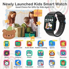 AIWIEP Kids Watch Boys with 32 Games Toys for Ages 5-12 Smart Watch for Kids with HD Touch Screen Video Camera Music Player Pedometer Learn Cards Audiobook, 10 9 8 7 6 5 Year Old Boys Birthday Gifts