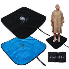 SEASHELL Wetsuit Changing Mat for Surf - Swimming - SUP - Watersports - Sherpa Fleece Lined - Roll Up - Portable - Waterproof (Black)