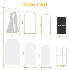 GRENTY Metal Arch Backdrop Stand and Cover Set 7.2FT/6.6FT/6FT, Wedding Arch Frame with Spiral Rotating Joint, 3 Wrinkle-Resistant Arch Cover for Birthday, Anniversary, Wedding, Party