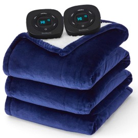 Bedsure Electric Blanket King Size - Dual Control Heated Blanket King Size, Fast Heating with 10 Time Settings & 10 Heat Settings, Warm Gift for Grandma (100x90 inches, Pageant Blue)