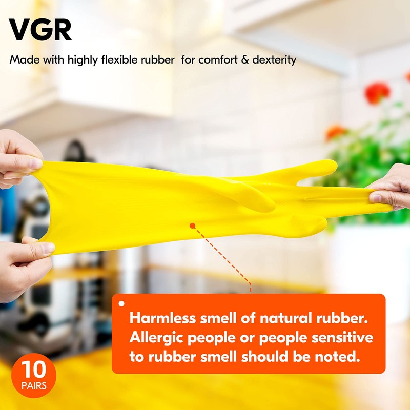 Vgo... 10pairs Household Cleaning Gloves Reusable, Gloves Rubber Long Sleeves