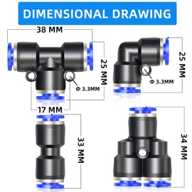 ERGAOBOY 40 pieces 6 mm AD push to connect fitting kits, 10 straight, 10 angles, 10 T-pieces, 10 splitters
