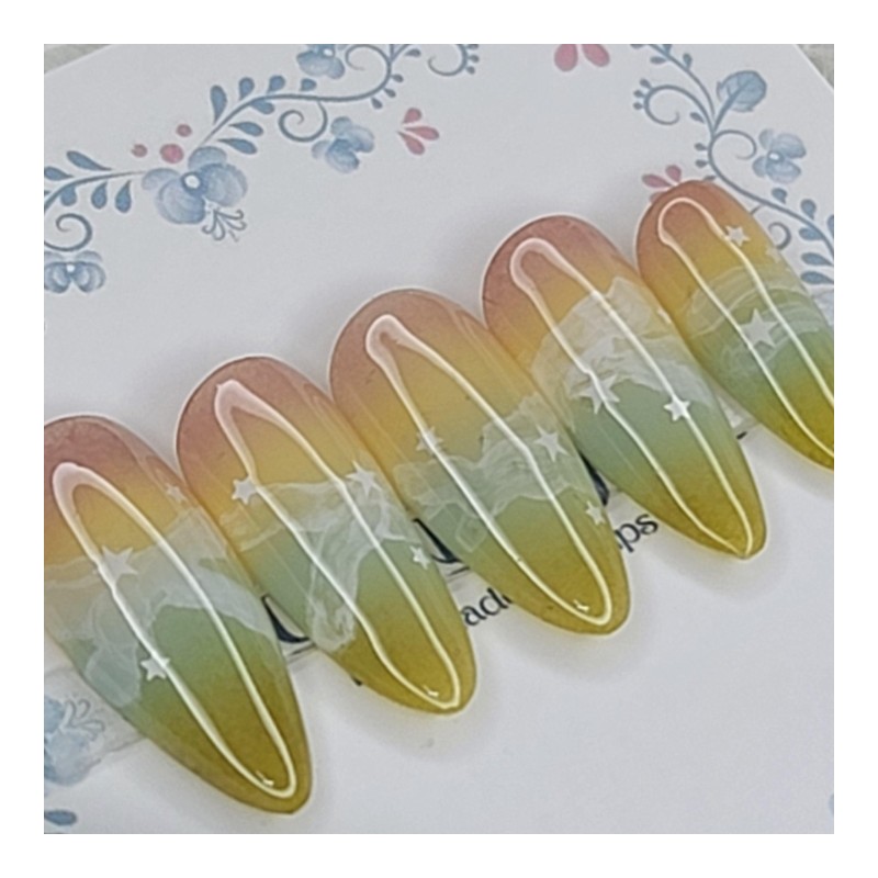 Mood pastel gradient handmade nail tips. Pedi tips - Stiletto