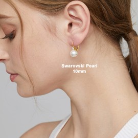 Miaofu Pearl Earrings 18K White Gold Plated 925 Sterling Silver White Pearl Earrings Black Pearl Earrings Hypoallergenic Pearl Earrings with Zirconia 8 mm - 13 mm Fine Jewellery for Women, Sterling Silver, Pearl,