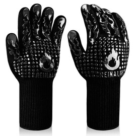 Reinalin Barbecue Gloves, Heat Resistant up to 800°C, Oven Gloves, Oven Gloves, Fireproof Gloves, BBQ Gloves, Cooking Gloves, Baking Gloves, Oven Gloves (S/M, Black-F1)