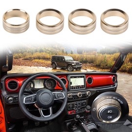 Voodonala Air Conditioner Headlight Center Consoles Switch Knob Cover Trim for 2018-2025+ Jeep Wrangler JL JLU Gladiator JT 4xe Interior Accessories Gold Aluminum Alloy 4pcs