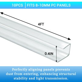XISOCO 10 PCS Polycarbonate Greenhouse H-Clip Connectors 4ft Length, Fits 0.16’’ & 0.24’’ Twin-Wall Polycarbonate Panels Duty Dust, Rain & Moisture Protection Durable (H-Clip 4' × 2.16’’ × 0.24’’)