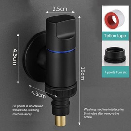 Washing Machine Basin Water Stop Valve, Automatic Washing Machine Faucet, Brass Washing Machine Faucet, Quick Release Angle Valve (Black)