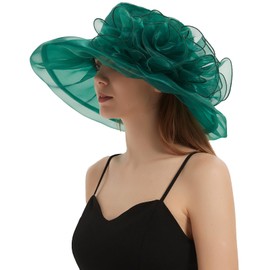 ORIDOOR Women’s Organza Tea Party Wedding Fascinator Hat Anti Wide Brim Derby Hats 013-Green … …