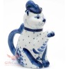 Handmade Porcelain Gzhel teapot coffee server cat souvenir handmade in