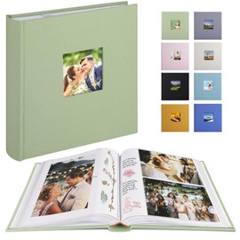 1DOT2 Photo Album with Writing Space 50 Pages 4x6 Photos Hold 200 or 5x7 Pictures Hold 100, Linen Cover Small Photo Book Albums with Memo for Anniversary Wedding Baby (Sage Green)