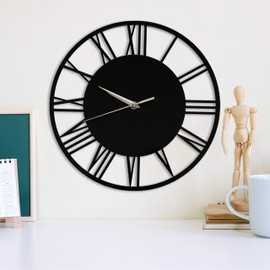 WALPLUS 30cm(11.8") Diameter Acrylic Gloss Roman Wall Clock Black Home DIY Decoration Office Accessories Minimalist Design Bedroom Decor Stylish Living Room Gift Ideas Lightweight