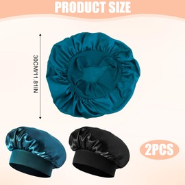 eModwey Luxury Silk Bonnet Wraps for Hair Sleeping - Set of 2, Soft and Comfortable Satin Sleep Cap in Black and Peacock Blue, Silk Hair Wrap for Women Satin Cap, ‎Black, peacock blue