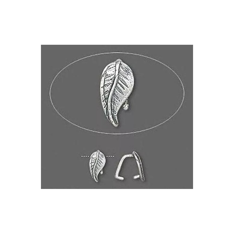 Platinum Bail, Ice Pick, 2 Sterling Silver 9x5mm Leaf For