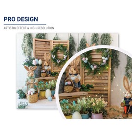 Allenjoy 8x6ft Spring Easter Backdrop Hare Rabbits Colorful Eggs Rustic Wood Floor Photography Background for Kids Children Newborn Baby Shower Birthday Party Decor Banner Portrait Photo Booth Props