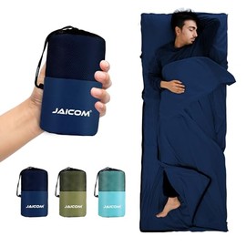 JAICOM Hut Sleeping Bag, Ultralight Silk Sleeping Bag for Travel, Comfortable and Soft Sleeping Bag, Small Pack Size, Made of Microfibre, Ideal for Summer, Backpacking, Hotels and Cabin (Blue)