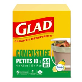 Glad 100% Compostable Bags - Small 10 Litres - Lemon scent, 44 Compost Bags