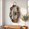Handcrafed Rustic Wood Framed Wall Mirror, Wavy Irregular Oval Shape