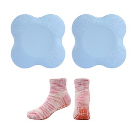 Pack of 2 Yoga Mat Knee Pads with 1 Pair of Yoga Socks, Yoga Knee Pads, Non-Slip TPE Yoga Mat, Thickened Yoga Knee Pads, Independent Knee Pads Yoga Mat (Blue)
