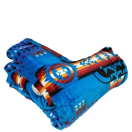 Sacred Thread Fleece Blanket 40"x60" South Western Blankets Reversible Mexican Blankets Vibrant Aztec Blankets and Throws for Aztec Decor for Home Native American Throw Blanket in Sherpa Blue Throw
