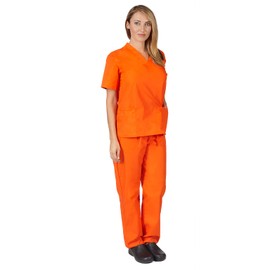 Women's Scrub Set - Medical Scrub Top and Pant, Mandarin Orange, Small