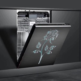 OEME Silver Rose Design Kitchen Decor Dishwasher Magnet Cover, Stainless Steel Pattern Fridge Door Decor Magnetic Vinyl Panel, Magnetic 23inch W x 26inch H