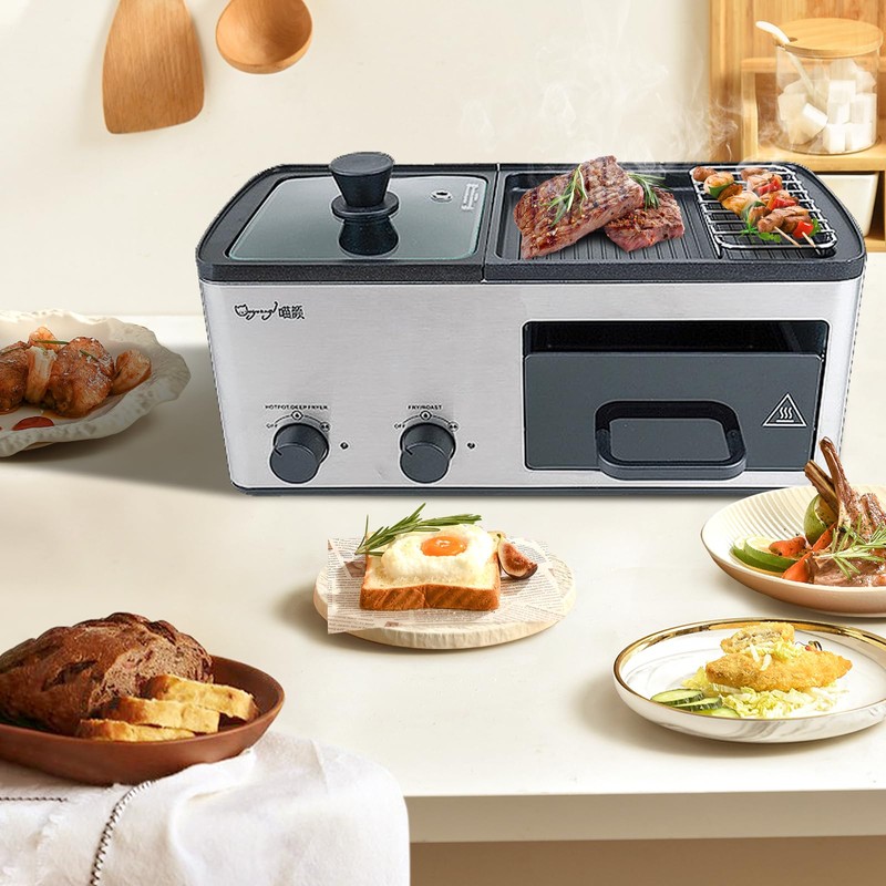wOod-it 4 in 1 Breakfast Maker Station with Indoor Grill/Griddle/Toast