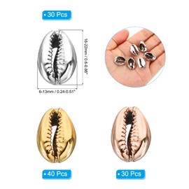 PATIKIL Natural Seashell Charm, 100 Pcs Oval Dyed Shells Craft Pendants Open Back Scallop Shell Beads with Hole for Necklace DIY Ocean Jewelry Making, Gold, silver, rose gold