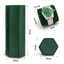 JQUEEN Watch Travel Roll, Three Green Microfiber Leather Portable Travel Watch Cases, Comfortable Suede, Removable Soft Watch Pillow, Birthday Gifts for Men or Women
