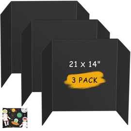 HAUTOCO 3 Pcs Small Trifold Poster Board 21 x 14 inches Tri Fold Presentation Boards Black Corrugated Project Boards for Science Fair, School Project, Event Displays, Business