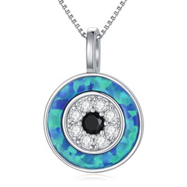 PEIMKO Evil Eye Pendant Necklace for Women 925 Sterling Silver Greek Protection Jewelry Amulet Gift for Women（Blue Green Opal）