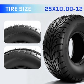 TRIBLE SIX 25x10-12 ATV/UTV Tires, 25x10x12 All-Terrain Tires, Set of 2