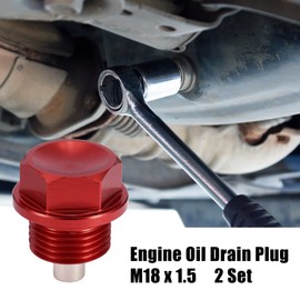 A ABSOPRO Pack of 2 Oil Drain Plug M18 x 1.5 Magnetic Oil Drain Plug Oil Drain Screws with Sealing Ring Oil Drain Plug Red