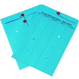 BOX USA Inter-Department Envelopes, 10" x 13", Blue, String and Button Closure, Reusable, for Delivery of Company Mail, Case of 100