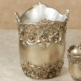 Touch of Class Victoria Rose Satin Gold Wastebasket for Bathroom or Vanity Area