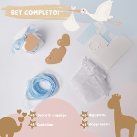 Stella Design Christening / Birth Party Favours Pack of 48 Cards and Bag Elephant Male / Girl Boxes Confectionery (Light Blue)