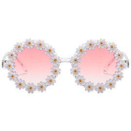 Dollger Retro Flower Glasses for Women Girls Round Daisy Sunglasses Fashion Glasses for Party Disco Festival (Daisy), pink